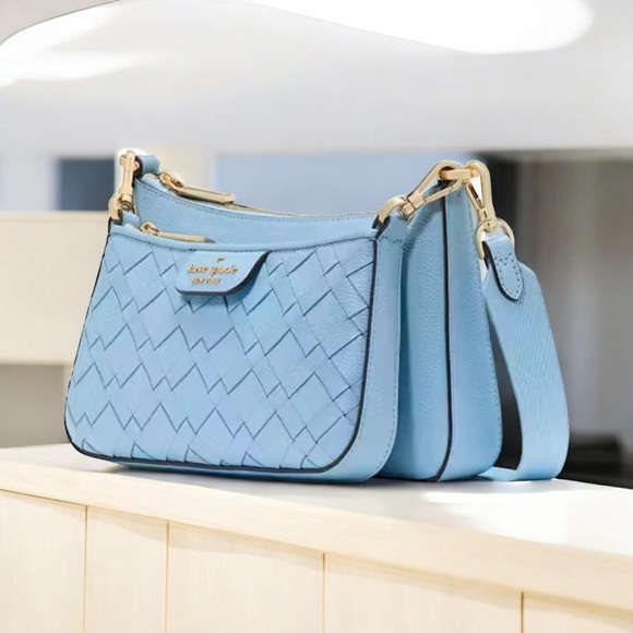 Kate Spade Duet Woven Leather 2 piece  Crossbody bag set in Montauk Blue NWT - Picture 1 of 13